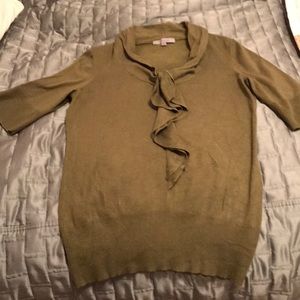 Olive ruffle front sweater - Sz Small